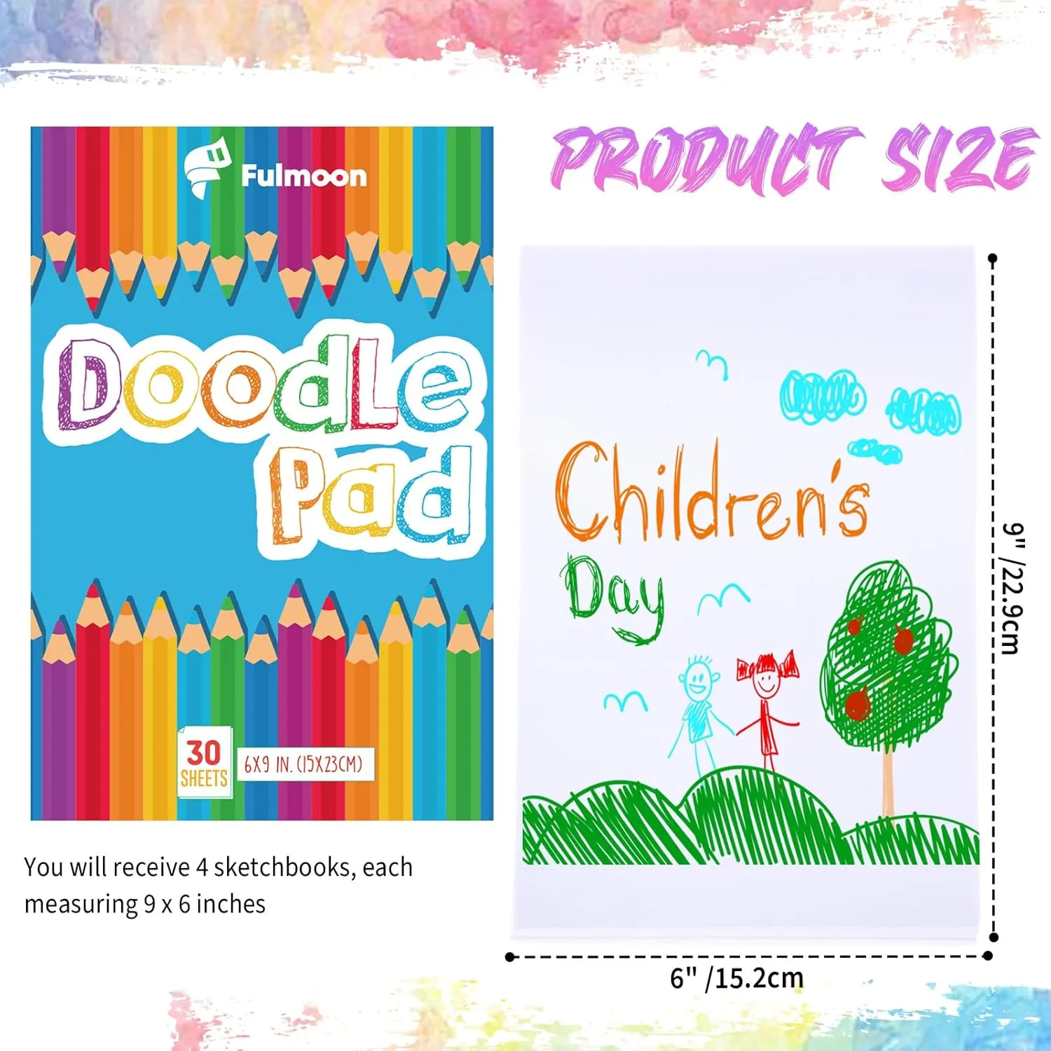 Fulmoon 12 Pcs Doodle Drawing Paper Pad for Kids 30 Sheets Drawing Paper Coloring Sketch Book Art Supplies for Kids Teens Adults Crayons Pencils School Office Christmas Art Supplies, 6 x 9 Inch