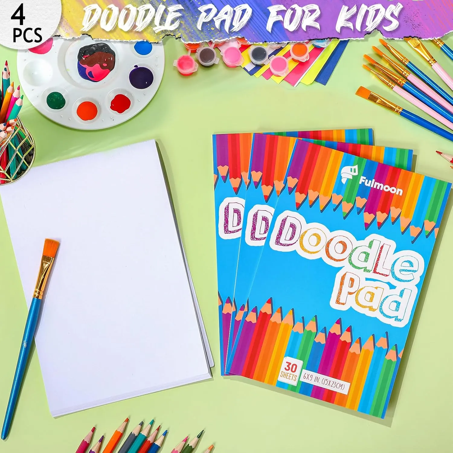 Fulmoon 12 Pcs Doodle Drawing Paper Pad for Kids 30 Sheets Drawing Paper Coloring Sketch Book Art Supplies for Kids Teens Adults Crayons Pencils School Office Christmas Art Supplies, 6 x 9 Inch