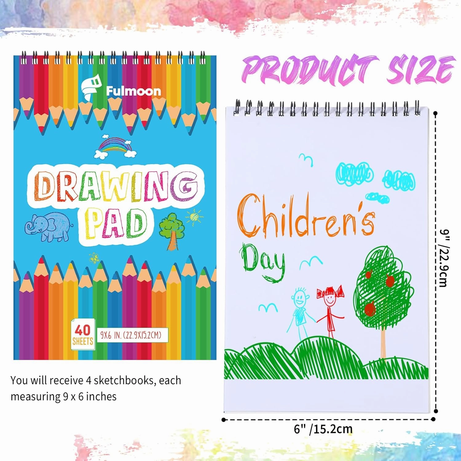 Fulmoon 12 Pack Drawing Pad for Kids Sketch Pads 40 Sheets Top Spiral Drawing Books Bulk 6 x 9 Inch Children Coloring Paper for Crayons Pencils School Kid Painting Party Art Supplies
