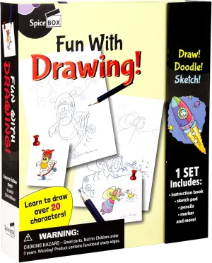 Fun With: Drawing - Learn to Draw 20  Characters, Creative Art Activity Kit, 2 Sketching Pencils, Paper Sketch Pad, Draw-Doodle-Sketch, Kids Ages 8 