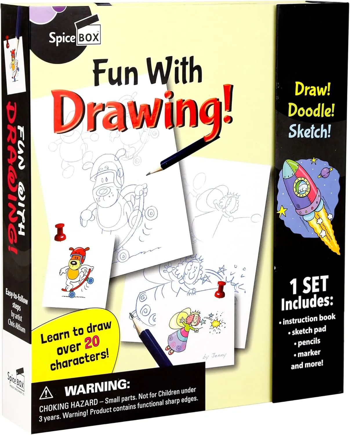 Fun With: Drawing - Learn to Draw 20  Characters, Creative Art Activity Kit, 2 Sketching Pencils, Paper Sketch Pad, Draw-Doodle-Sketch, Kids Ages 8 