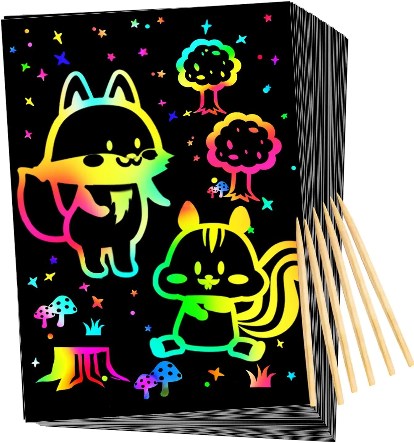 FUNNYB&G Scratch Rainbow Paper for Kids: 117 Pcs Magic Scratch Off Paper Children Art Crafts Set Kit Supplies Toys Black Scratch Sheets Notes Cards for Easter Basket Stuffers Boys Girls Birthday