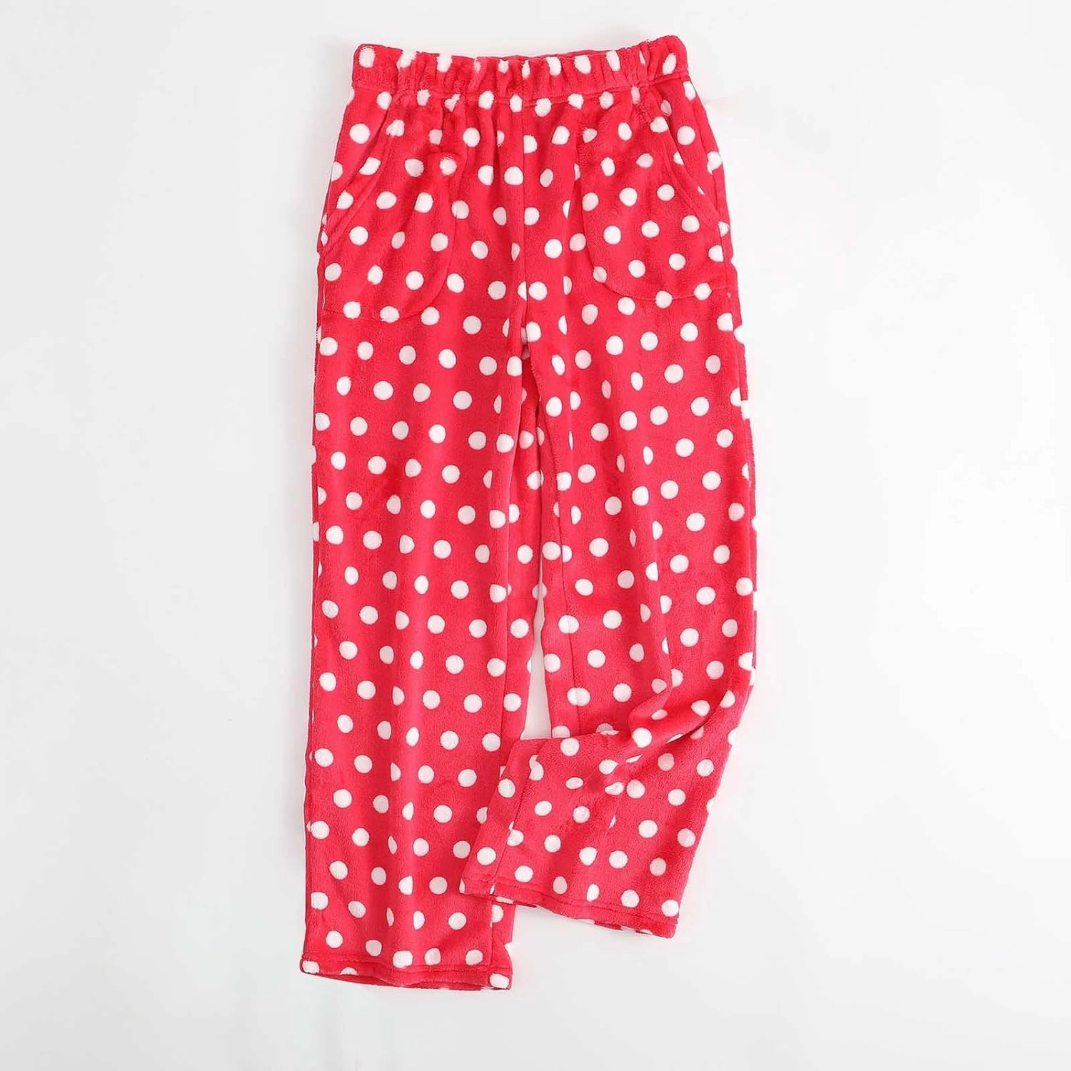 Fuzzy Flannel Pajama Pants for Women Comfy Soft Fluffy Plush Polka Dot Pj Pants High Waisted Wide Leg Lounge Pants