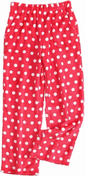 Fuzzy Flannel Pajama Pants for Women Comfy Soft Fluffy Plush Polka Dot Pj Pants High Waisted Wide Leg Lounge Pants