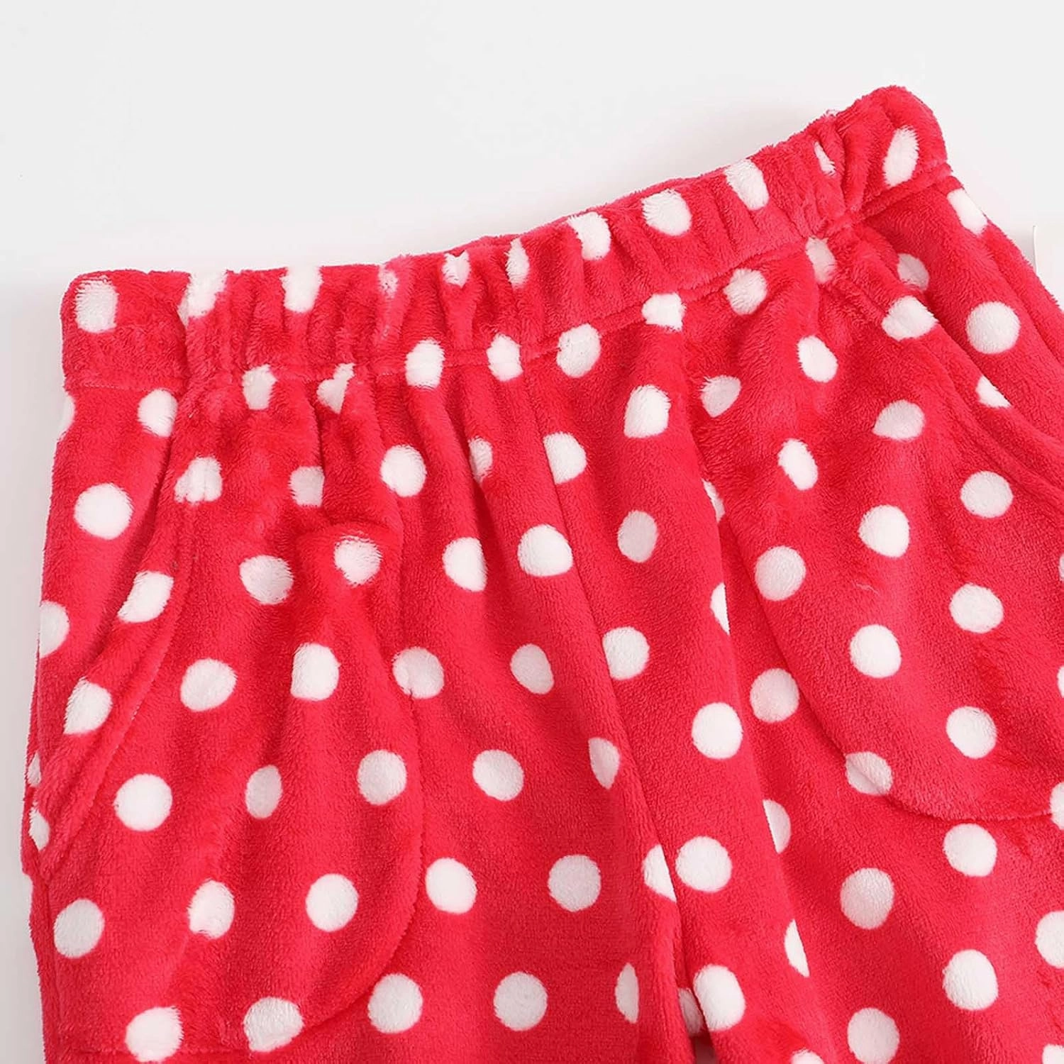 Fuzzy Flannel Pajama Pants for Women Comfy Soft Fluffy Plush Polka Dot Pj Pants High Waisted Wide Leg Lounge Pants