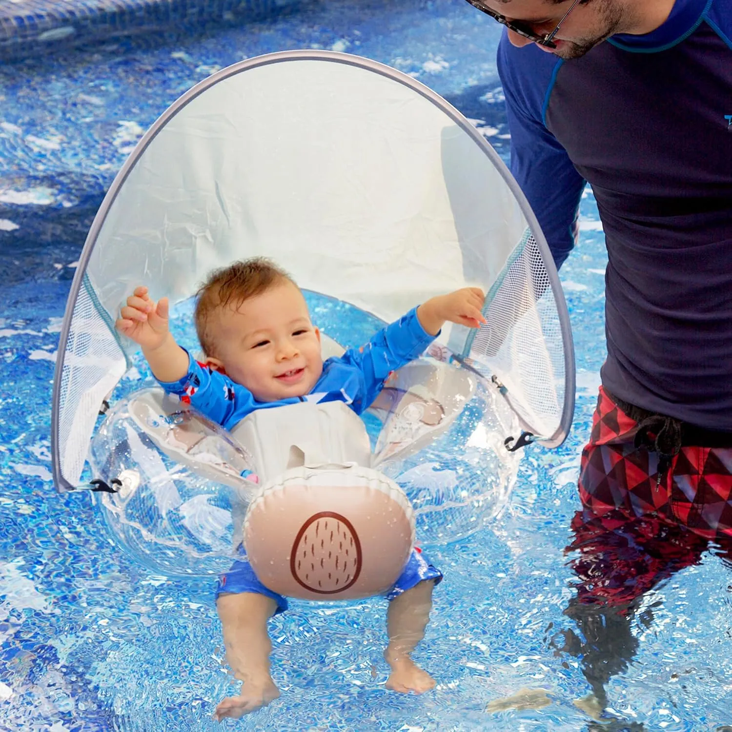 G6 Tummy Ring with Canopy (Age 3-24 Months) - Safe, Inflatable Baby Swim Trainer, Easy-to-Use Toddler Float, Water Play & Swim Skills Development Aid for Infants (Teddy Bear)