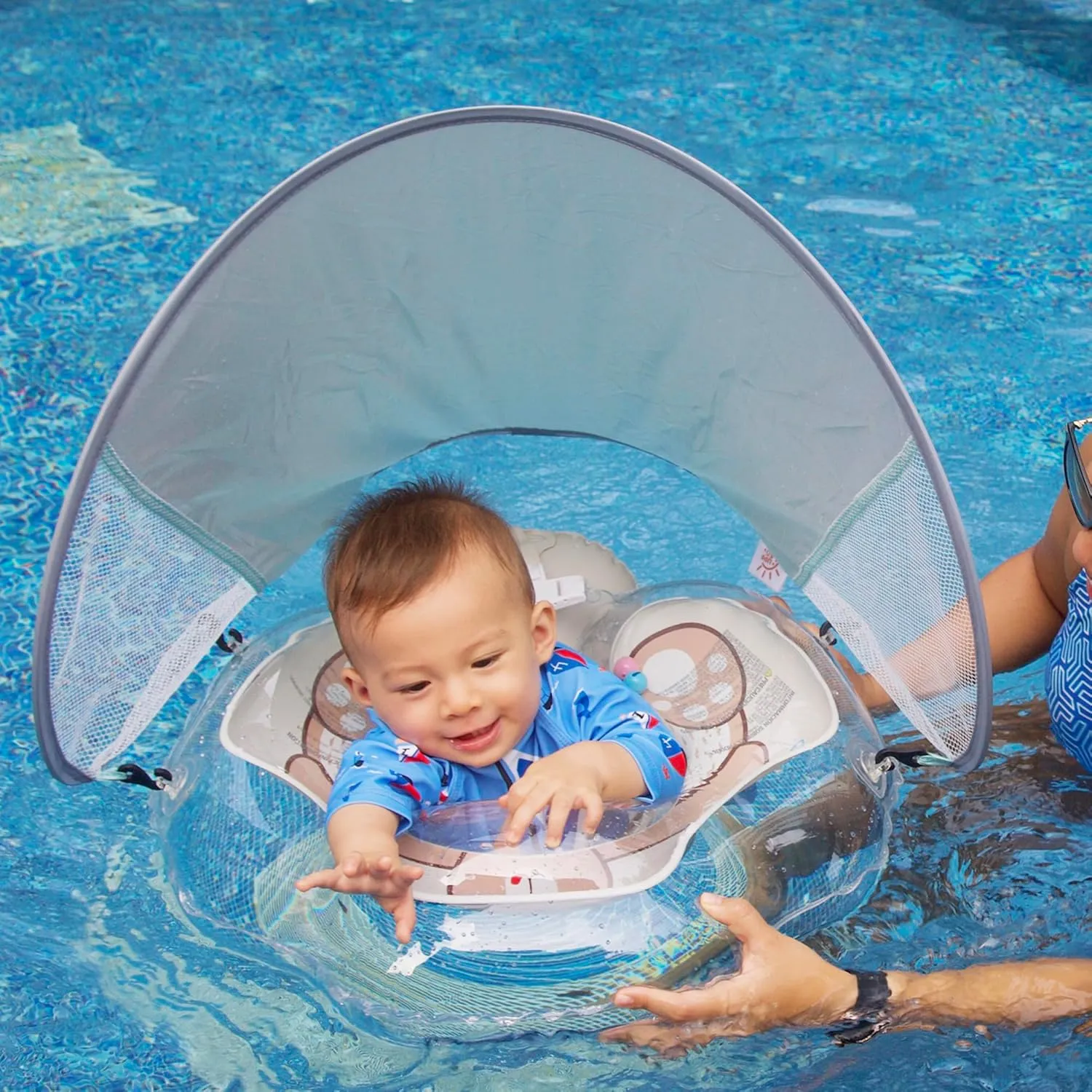 G6 Tummy Ring with Canopy (Age 3-24 Months) - Safe, Inflatable Baby Swim Trainer, Easy-to-Use Toddler Float, Water Play & Swim Skills Development Aid for Infants (Teddy Bear)