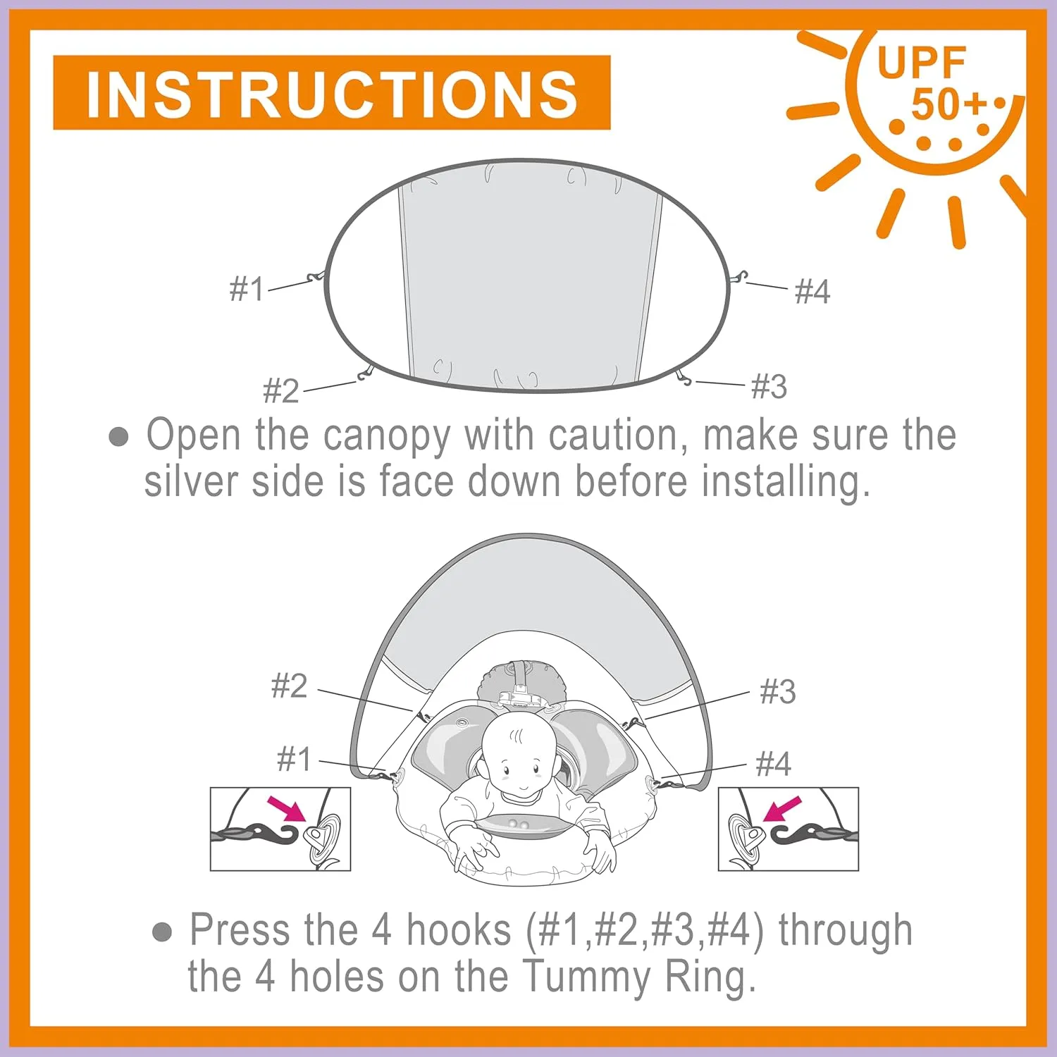 G6 Tummy Ring with Canopy (Age 3-24 Months) - Safe, Inflatable Baby Swim Trainer, Easy-to-Use Toddler Float, Water Play & Swim Skills Development Aid for Infants (Teddy Bear)