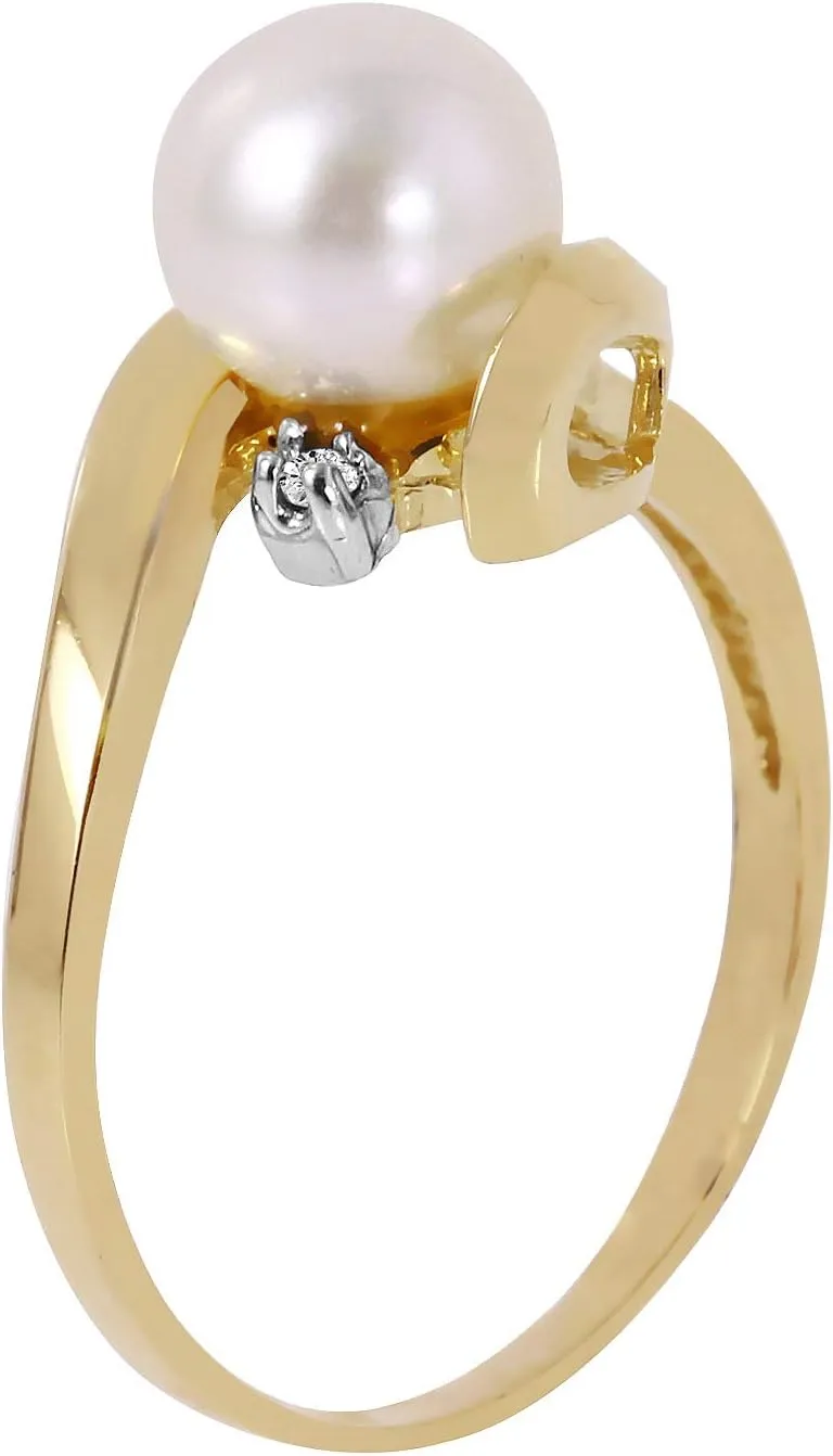 Galaxy Gold GG 1.01 Carat 14k Solid Gold Ring with Natural Diamond and Freshwater-cultured Pearl
