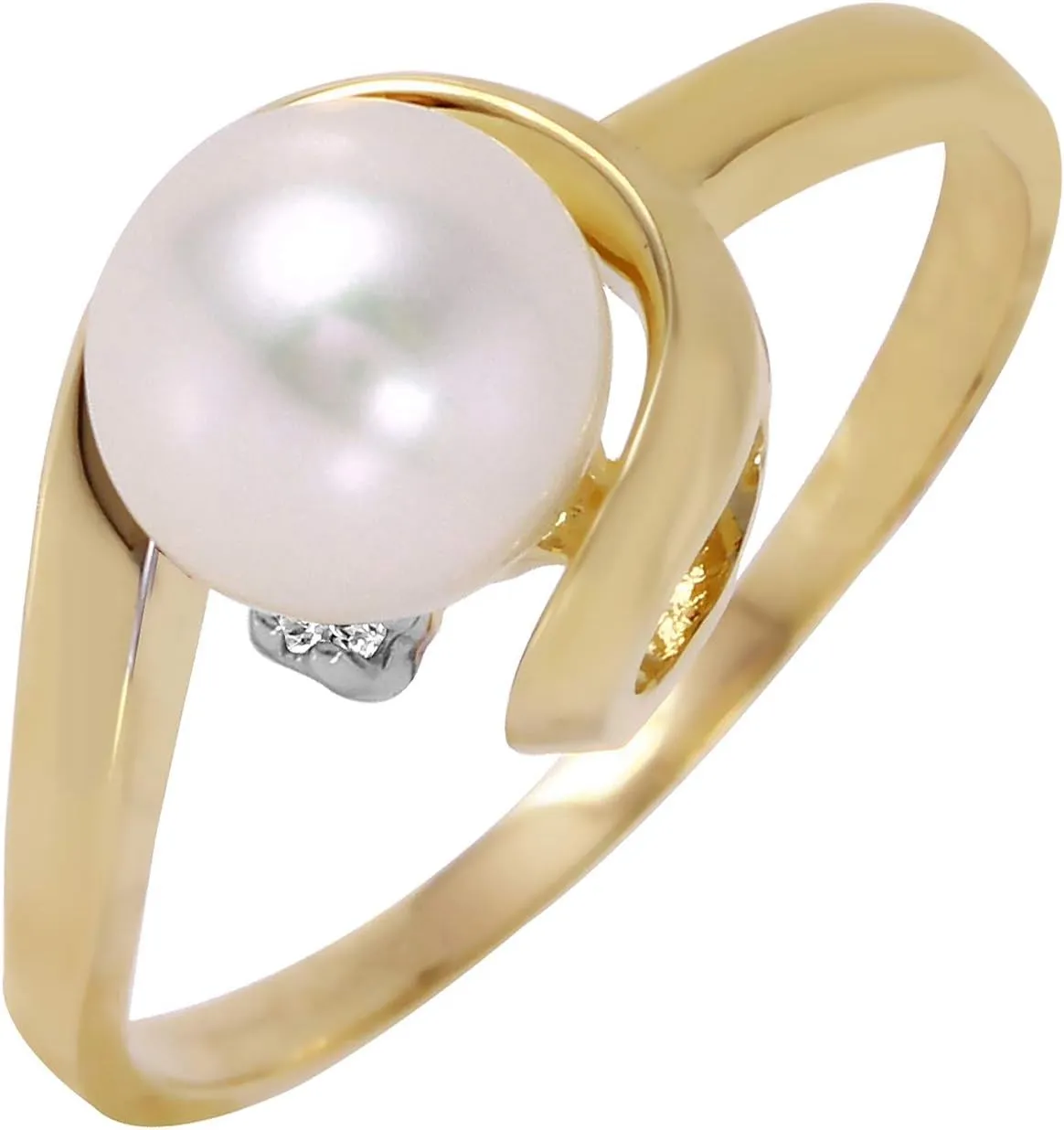 Galaxy Gold GG 1.01 Carat 14k Solid Gold Ring with Natural Diamond and Freshwater-cultured Pearl