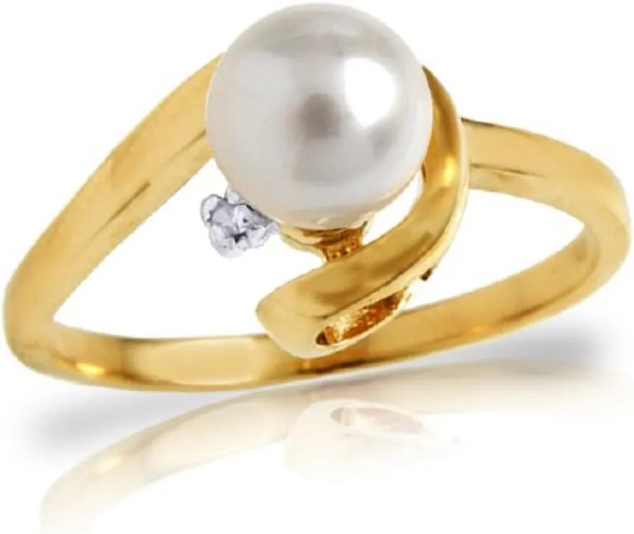 Galaxy Gold GG 1.01 Carat 14k Solid Gold Ring with Natural Diamond and Freshwater-cultured Pearl