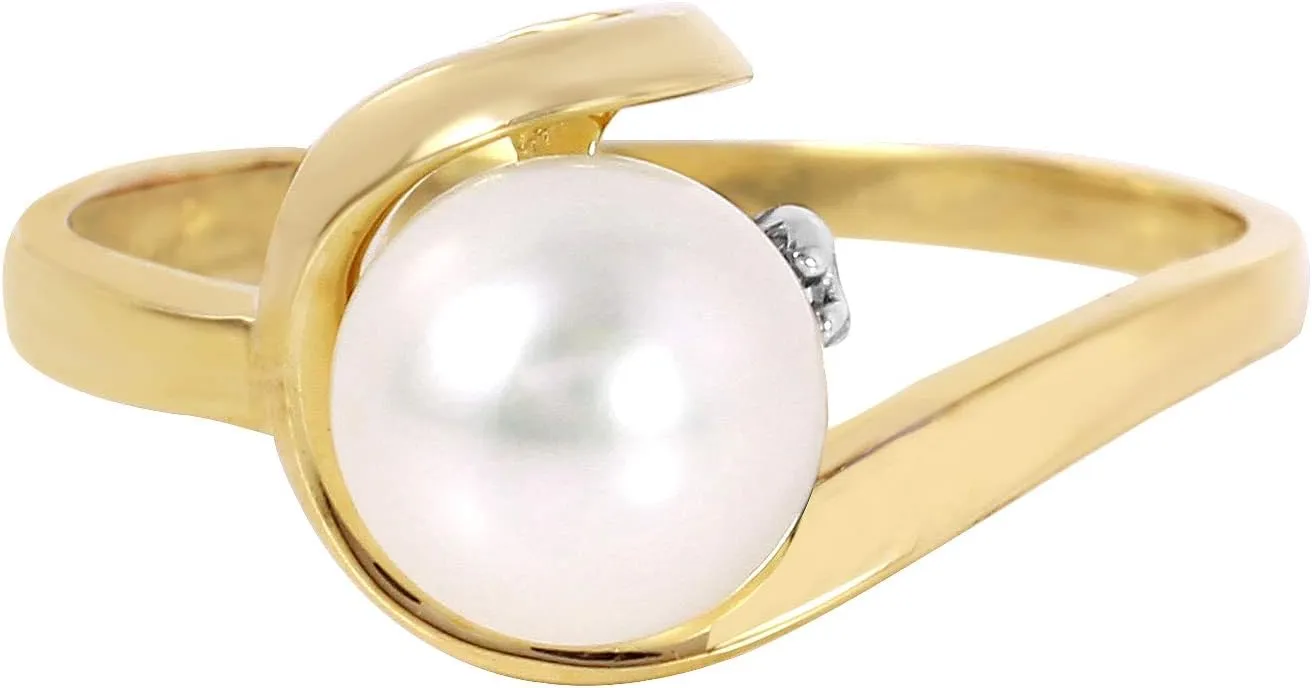 Galaxy Gold GG 1.01 Carat 14k Solid Gold Ring with Natural Diamond and Freshwater-cultured Pearl