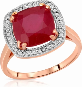 Galaxy Gold GG 14K Solid Rose Gold Cushion Cut Genuine Brilliant Grade AAA Ruby Ring 6.9 CTW with Natural Diamonds
