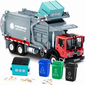 Garbage Toy Model, 1:43 Scale Metal Diecast Recycling Clean Trash Garbage Rubbish Waste Transport Truck Alloy Model Mold Car Toy with Garbage Truck Toy for 3 4 5 6 Years Old(Gray)