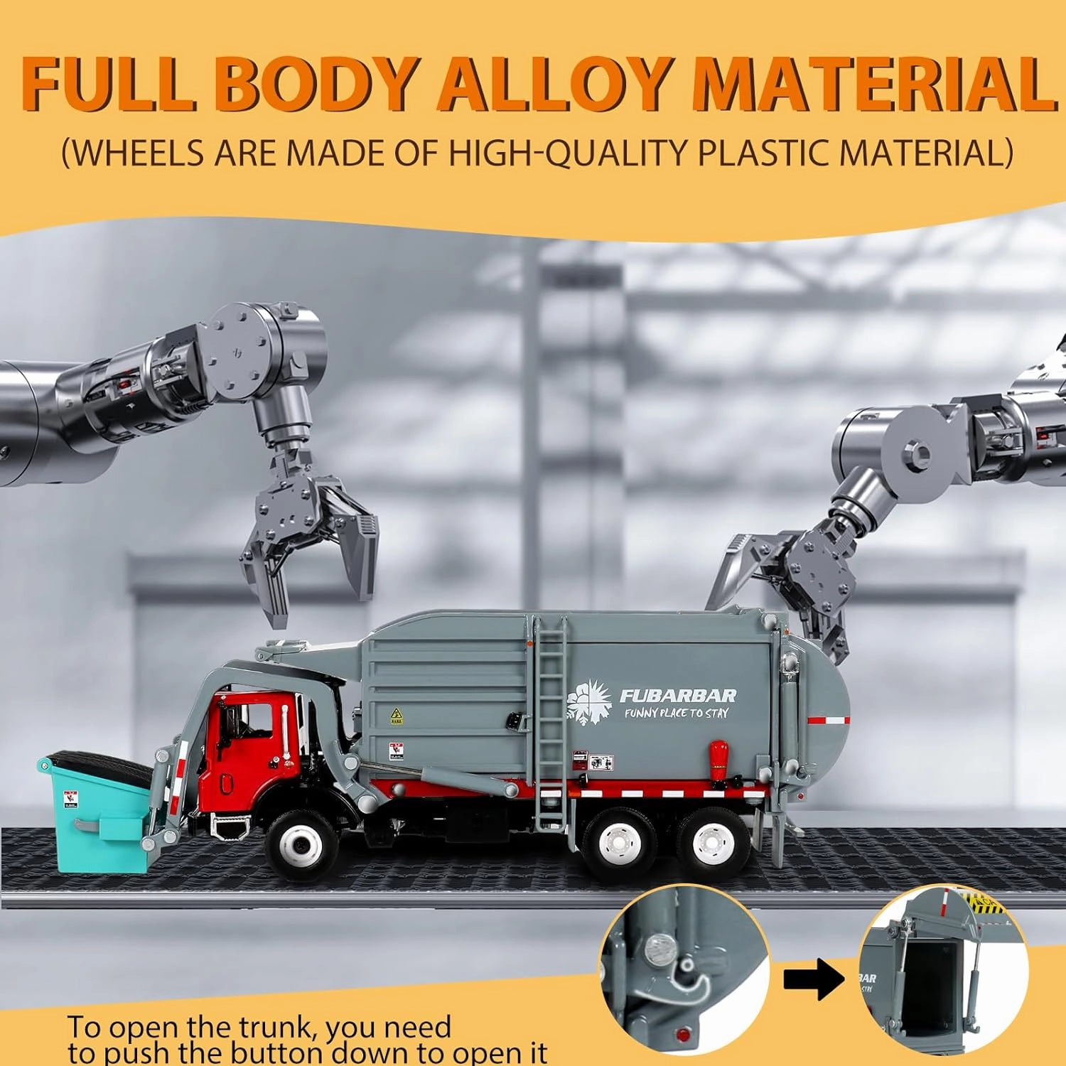 Garbage Toy Model, 1:43 Scale Metal Diecast Recycling Clean Trash Garbage Rubbish Waste Transport Truck Alloy Model Mold Car Toy with Garbage Truck Toy for 3 4 5 6 Years Old(Gray)