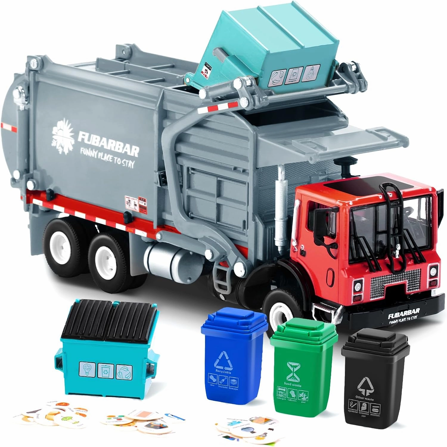 Garbage Toy Model, 1:43 Scale Metal Diecast Recycling Clean Trash Garbage Rubbish Waste Transport Truck Alloy Model Mold Car Toy with Garbage Truck Toy for 3 4 5 6 Years Old(Gray)
