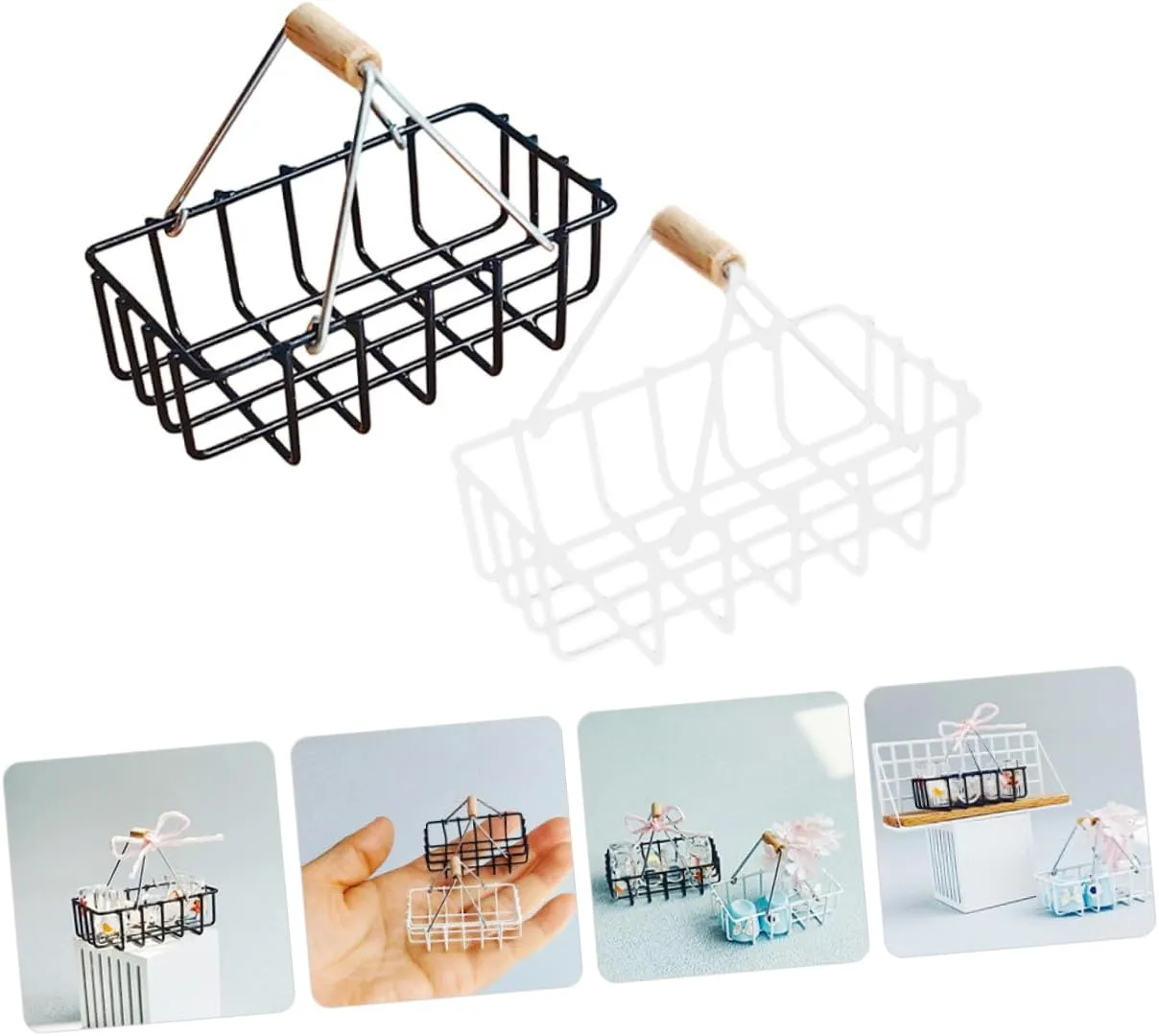 Garneck 2sets 2pcs Miniature House Basket Model Baskets for Dollhouse Decor Mini House Accessories for Creative Adornments Lifelike Design for Enhanced Aesthetic 2pcs*2