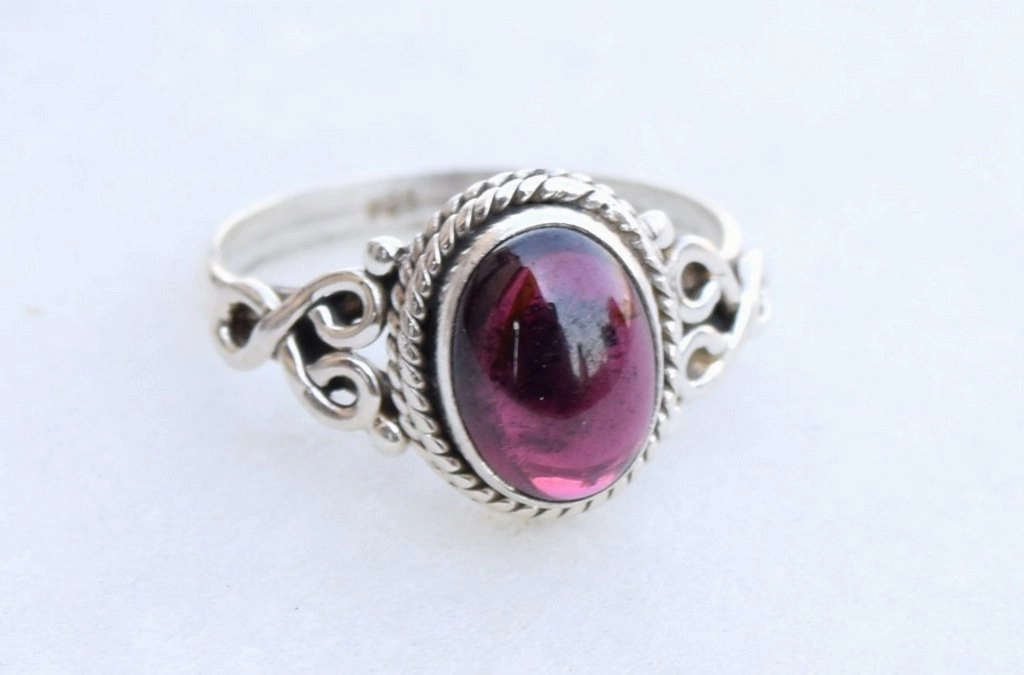 Garnet Stone Ring 925 Sterling Silver Statement Ring For Women Handmade Rings Gemstone Christmas Promise Ring Size US 5 Gift For Her