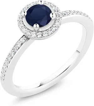 Gem Stone King 925 Sterling Silver Blue Sapphire Engagement Ring For Women (0.79 Cttw, Round 5MM, Gemstone Birthstone, Available In Size 5, 6, 7, 8, 9)
