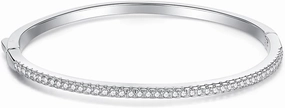 Gemlux Women's 14K Gold Moissanite Bangle ，White Gold Simple Single Row Moissanite Diamond Design Bangle, High-End Jewelry for Modern Women
