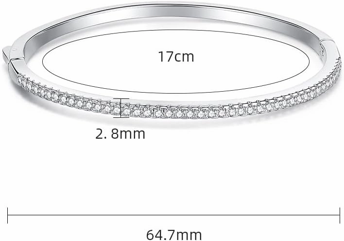 Gemlux Women's 14K Gold Moissanite Bangle ，White Gold Simple Single Row Moissanite Diamond Design Bangle, High-End Jewelry for Modern Women