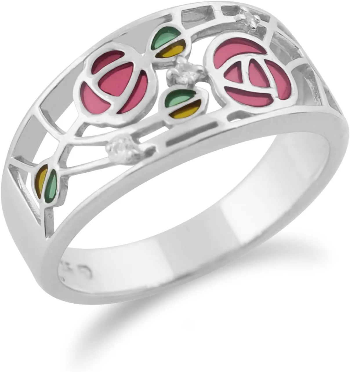 Gemondo Marcasite Ring, Sterling Silver 0.03ct White Topaz Rennie Mackintosh Inspired Ring