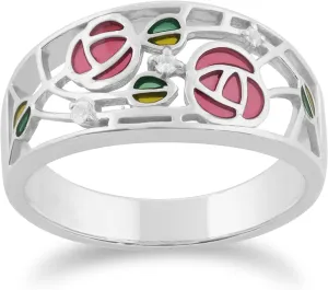 Gemondo Marcasite Ring, Sterling Silver 0.03ct White Topaz Rennie Mackintosh Inspired Ring