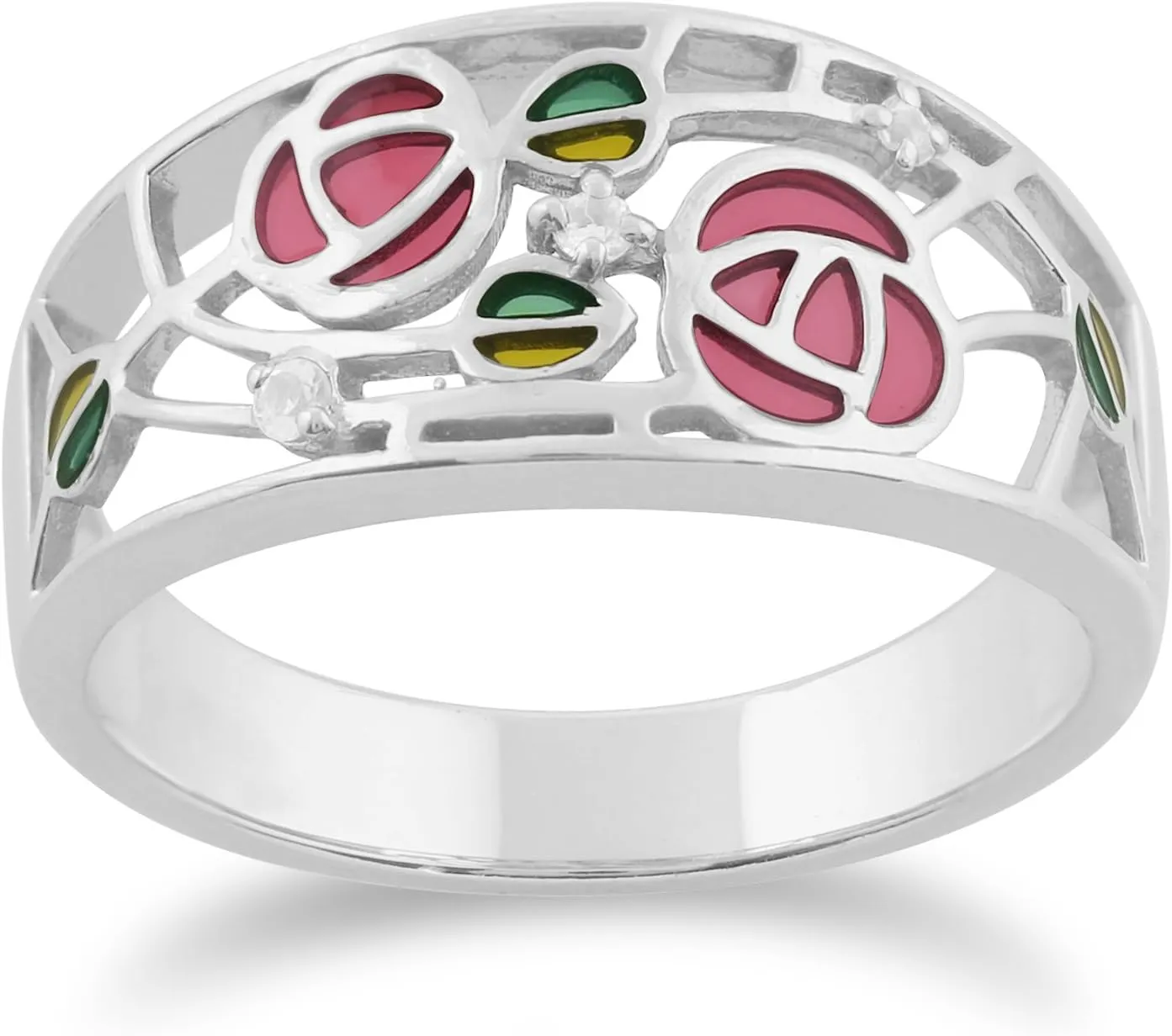 Gemondo Marcasite Ring, Sterling Silver 0.03ct White Topaz Rennie Mackintosh Inspired Ring
