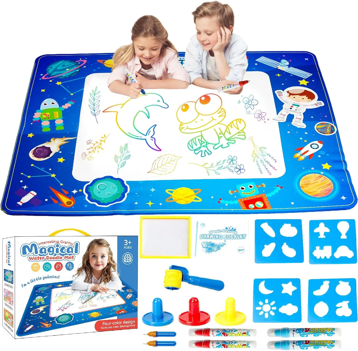Generic Water Doodle Mat 40 x 32 Inches Magic Painting Writing Coloring Doodle Drawing Mat Toy for Kids Toddler,Educational Toys for 3 4 5 6 7 8 Years Old Birthday Gifts