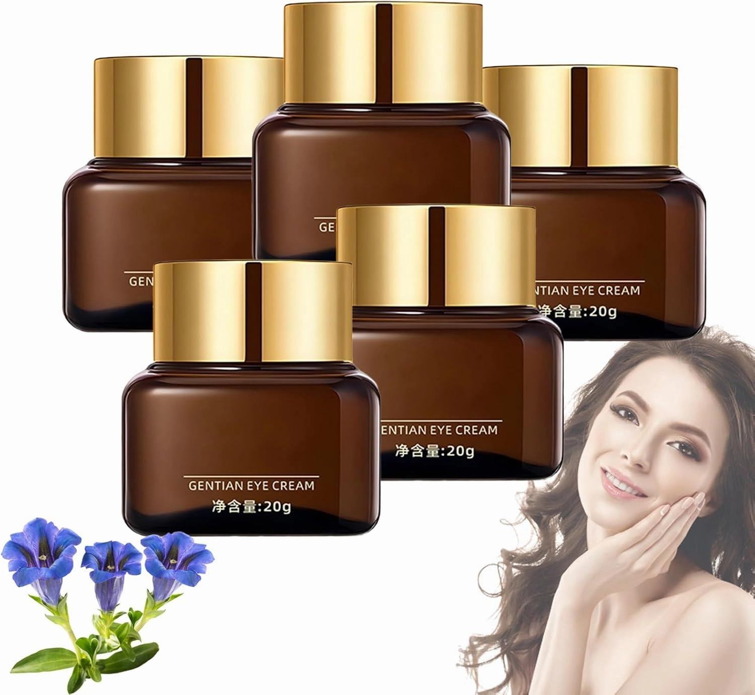 Gentian Eye Cream, Gentian Firming Eye Cream, for Reducing Fine Lines, Dark Circles Puffines Under Eyes, for Men & Women(5pcs)