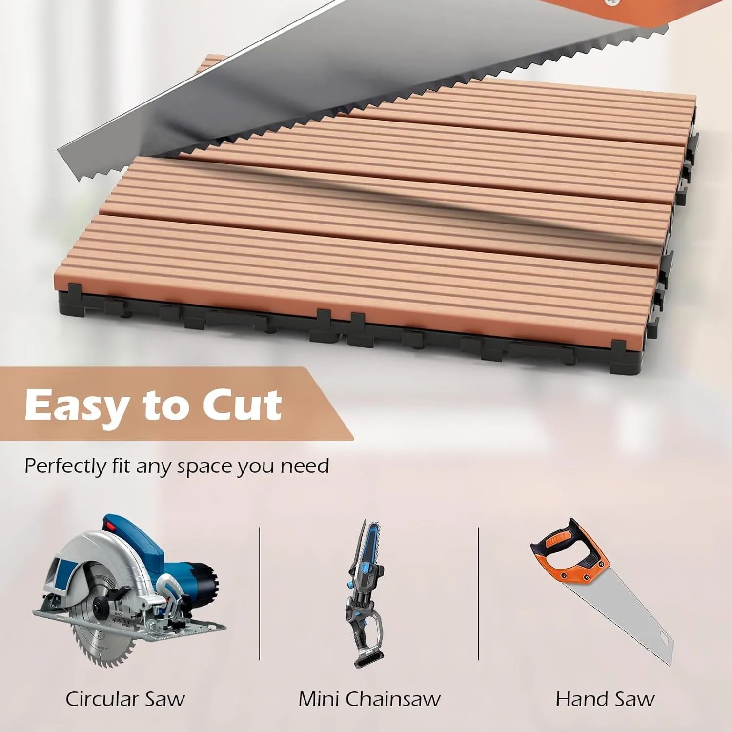 Giantex Interlocking Deck Tiles 18 Pack - 18 sq.ft Composite Outdoor Flooring Covering All Weather Use, 12 x 12 in Patio Decking Boards for Balcony, Poolside, Backyard, Garden, Walkway (Brown)