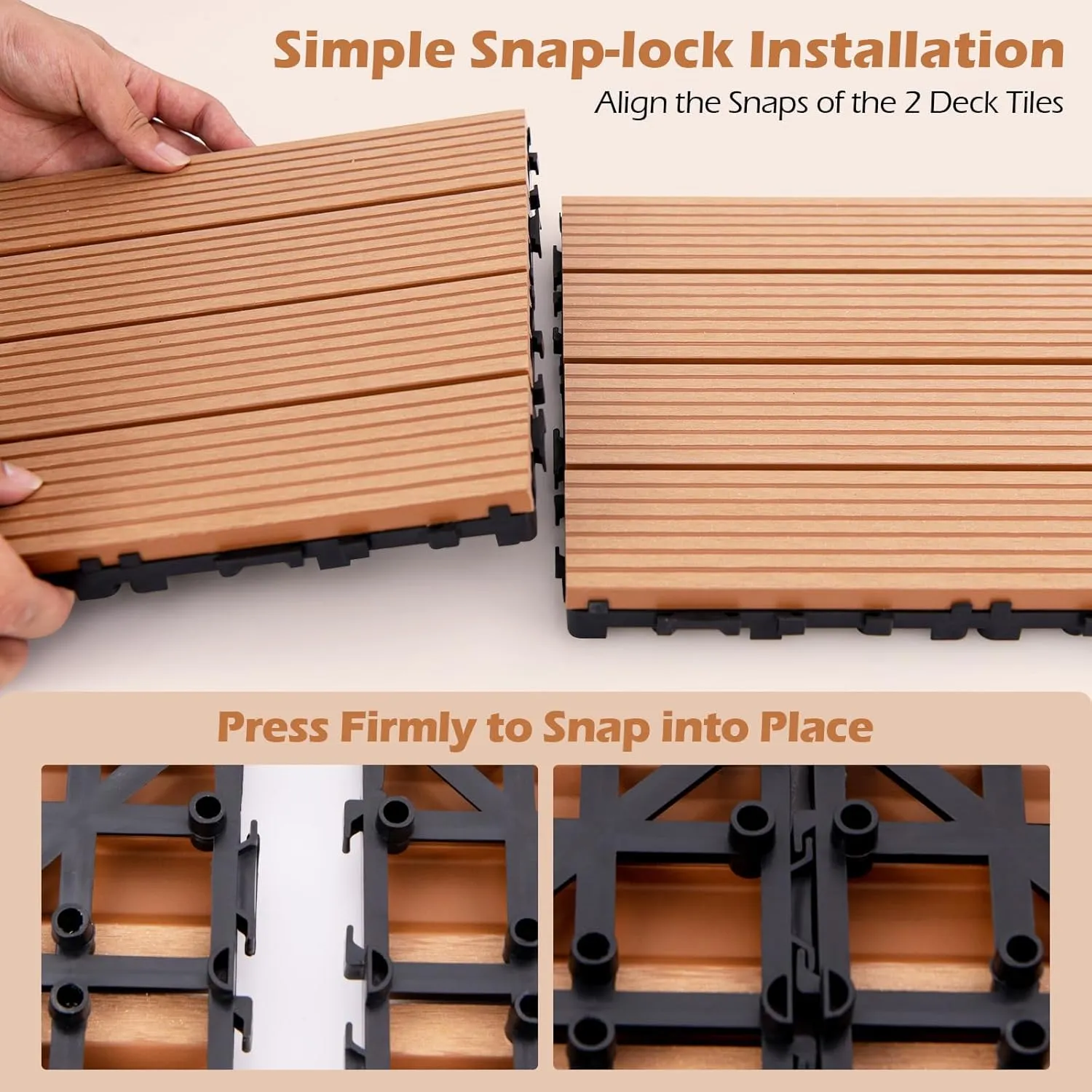 Giantex Interlocking Deck Tiles 18 Pack - 18 sq.ft Composite Outdoor Flooring Covering All Weather Use, 12 x 12 in Patio Decking Boards for Balcony, Poolside, Backyard, Garden, Walkway (Brown)