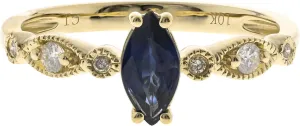 Gin & Grace 10K Yellow Gold Genuine Blue Sapphire Ring with Diamonds for women | Ethically, authentically & organically sourced (Marquise-Cut) shaped Sapphire hand-crafted jewelry for her | Sapphire Ring for women