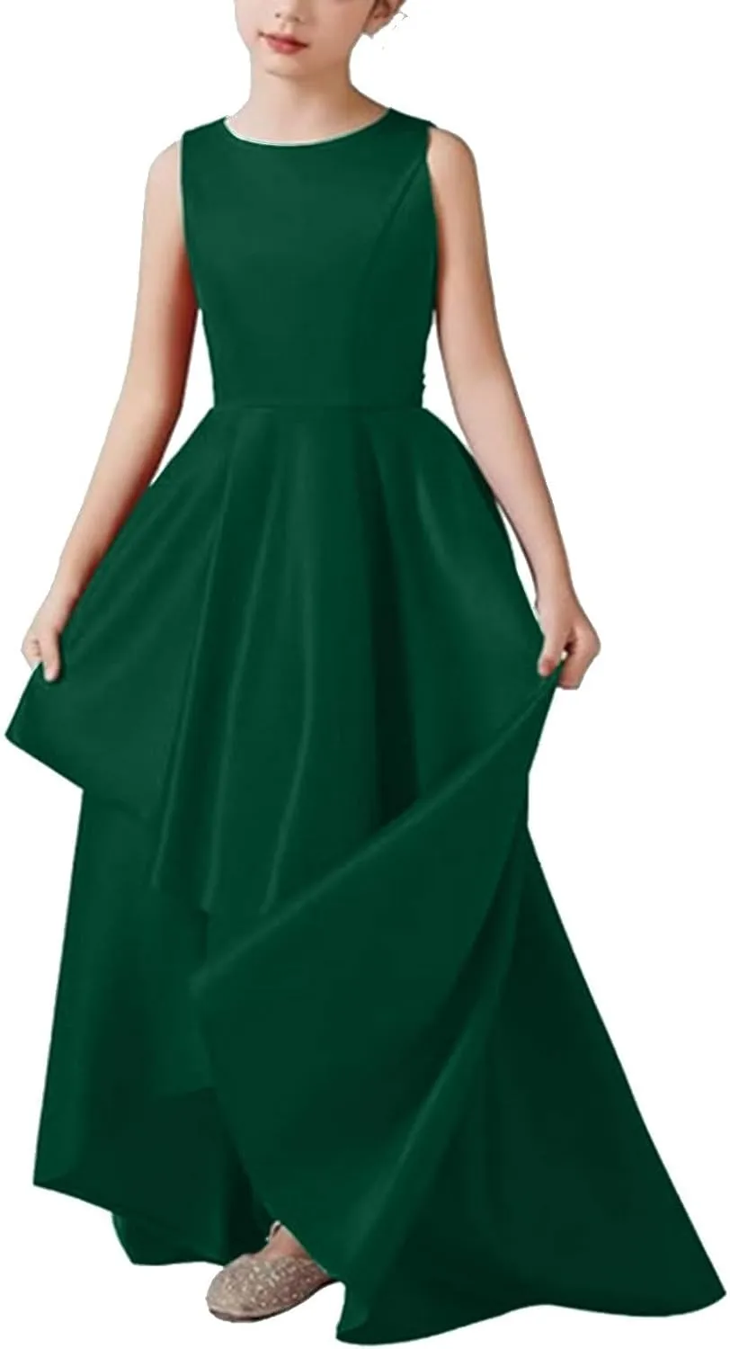 Girls Party Formal Dresses Sleeveless A-Line Princess Dresses Wedding Flower Girl Elegant Gowns 3-12 Years