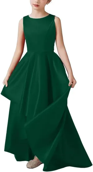 Girls Party Formal Dresses Sleeveless A-Line Princess Dresses Wedding Flower Girl Elegant Gowns 3-12 Years