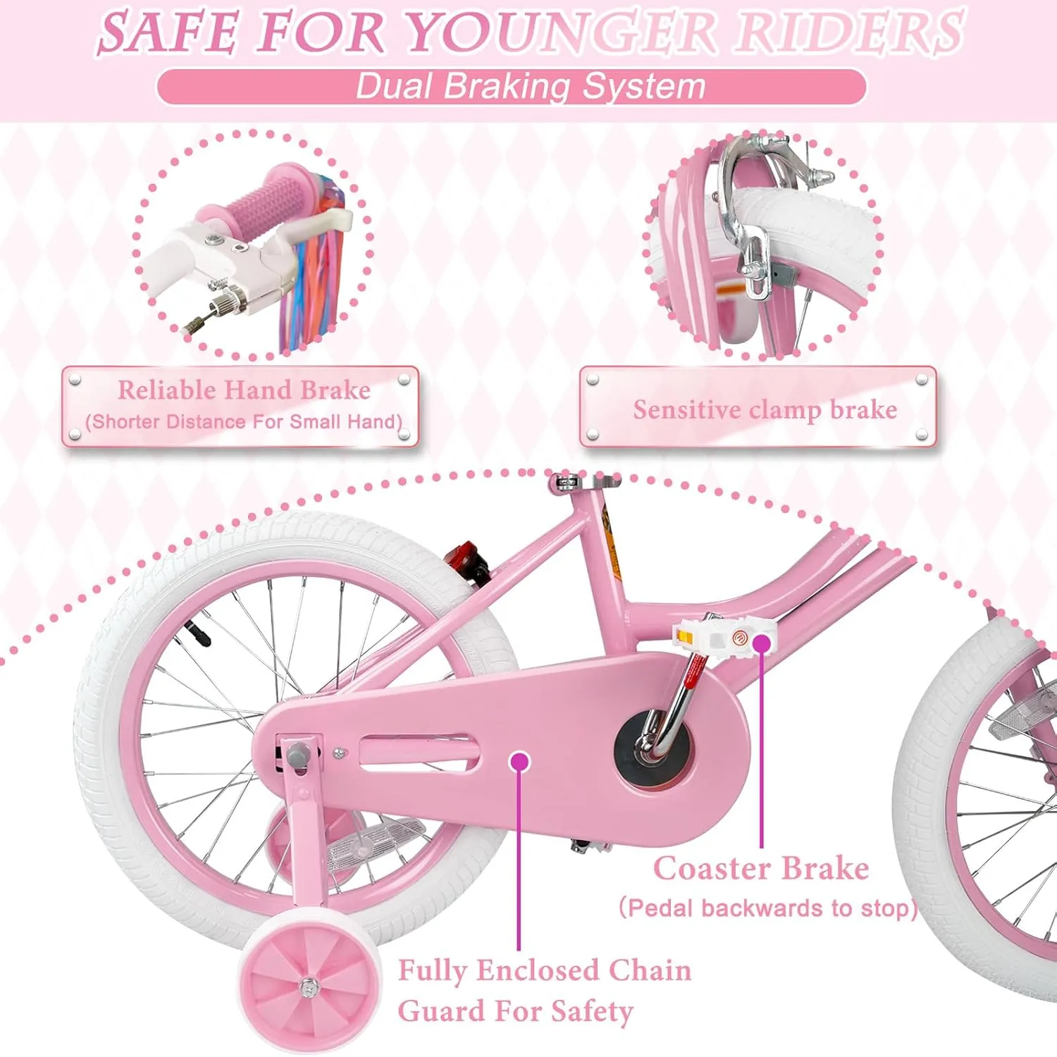 Glaf Toddler Girls Bike for 2-12 Years Old 12 14 16 20 Inch Girls Bike with Training Wheels and Baby Doll Seat Kids Bike Bicycle with Adjustable Seat Handlebar
