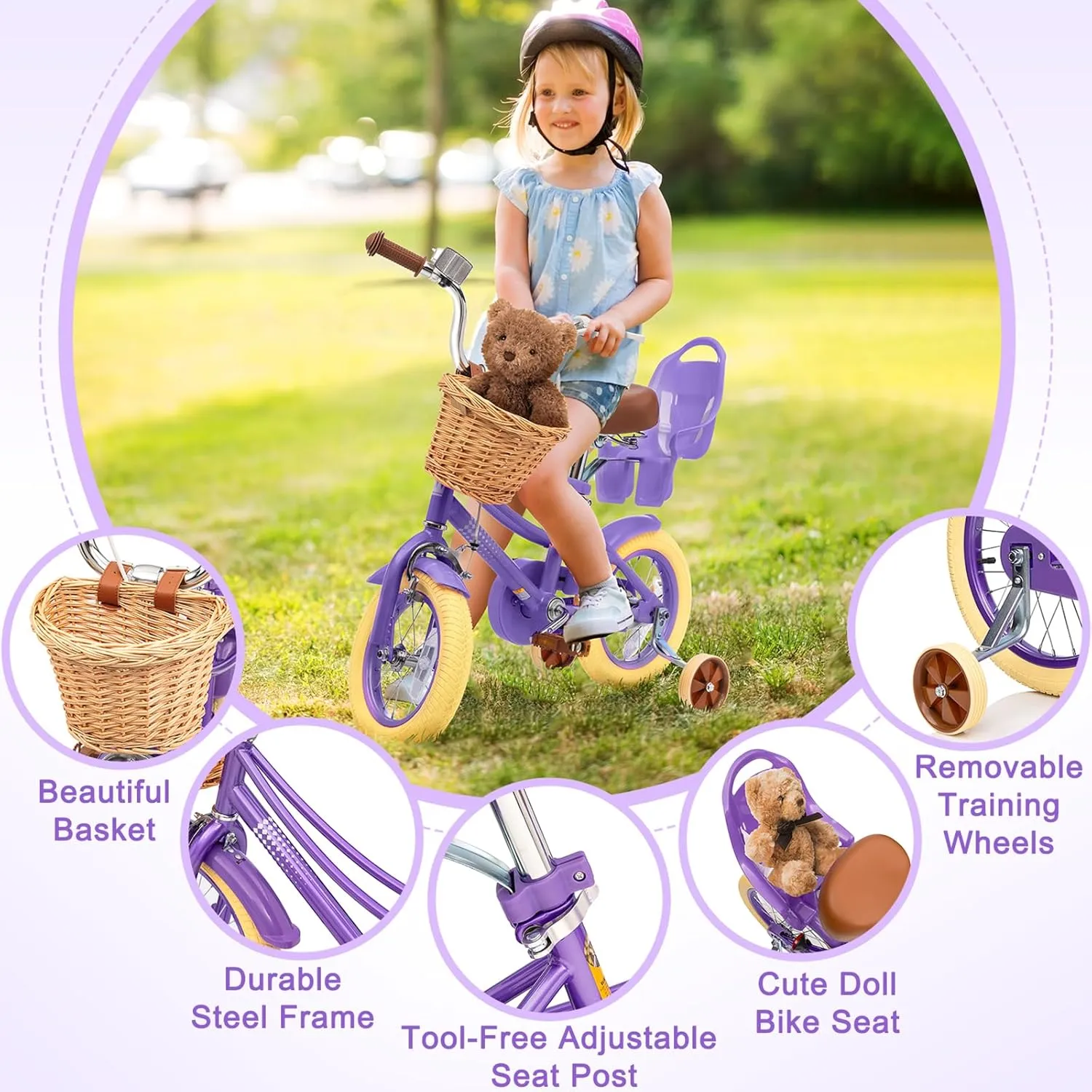 Glaf Toddler Girls Bike for 2-12 Years Old 12 14 16 20 Inch Girls Bike with Training Wheels and Baby Doll Seat Kids Bike Bicycle with Adjustable Seat Handlebar