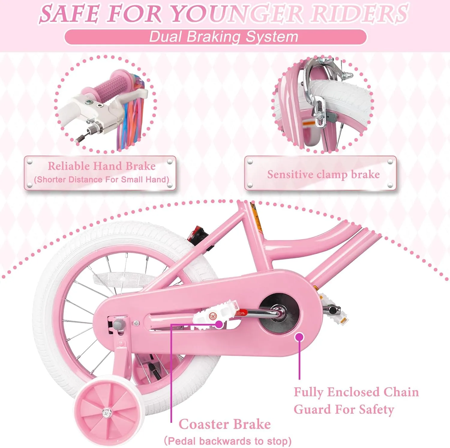 Glaf Toddler Girls Bike for 2-12 Years Old 12 14 16 20 Inch Girls Bike with Training Wheels and Baby Doll Seat Kids Bike Bicycle with Adjustable Seat Handlebar