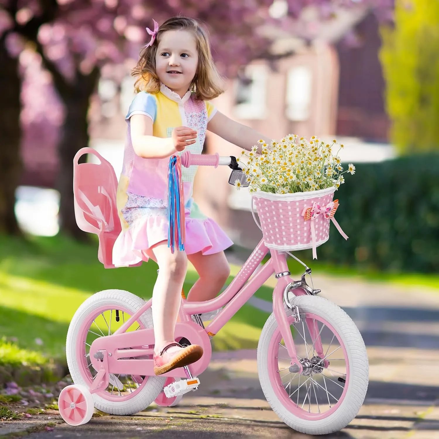 Glaf Toddler Girls Bike for 2-12 Years Old 12 14 16 20 Inch Girls Bike with Training Wheels and Baby Doll Seat Kids Bike Bicycle with Adjustable Seat Handlebar