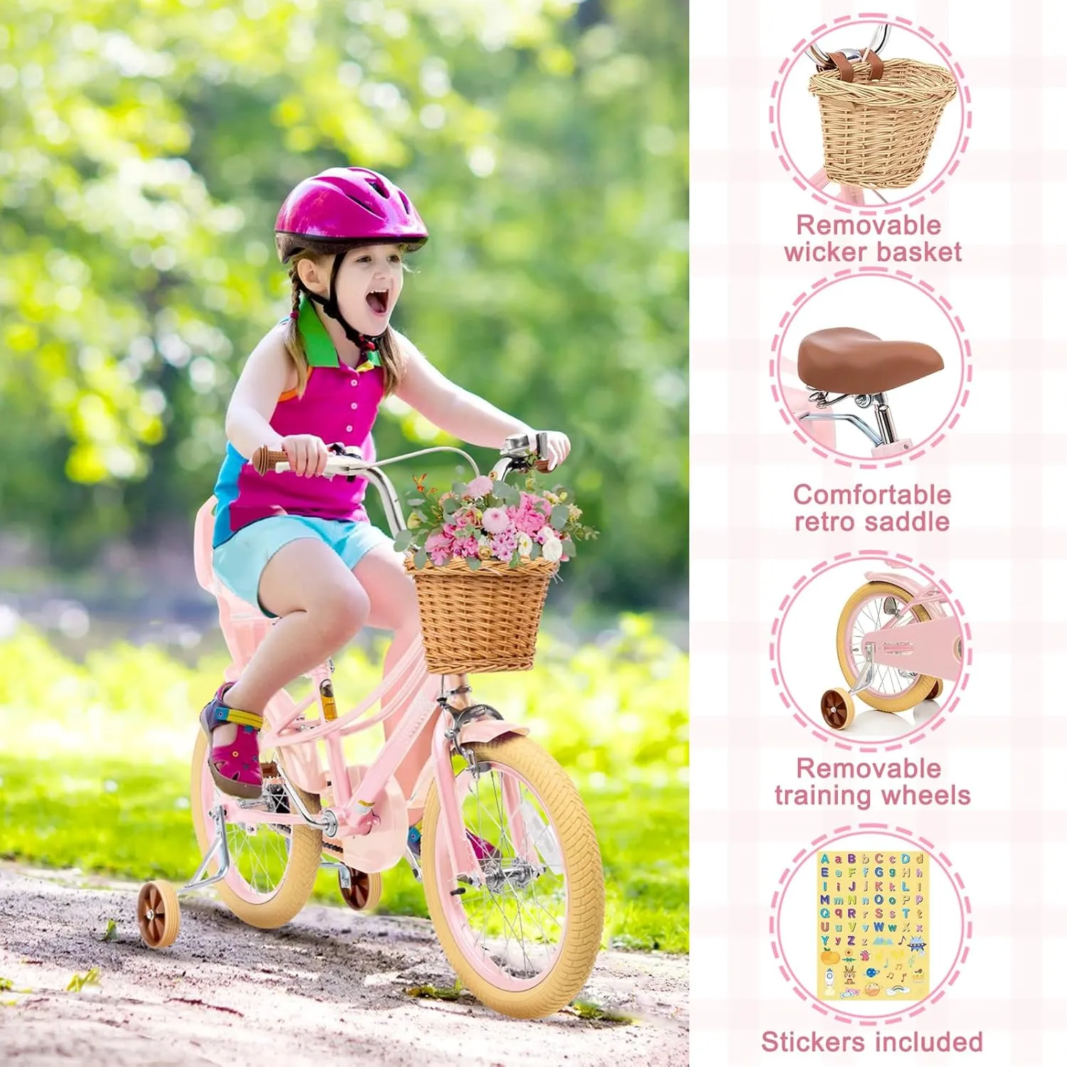 Glaf Toddler Girls Bike for 2-12 Years Old 12 14 16 20 Inch Girls Bike with Training Wheels and Baby Doll Seat Kids Bike Bicycle with Adjustable Seat Handlebar