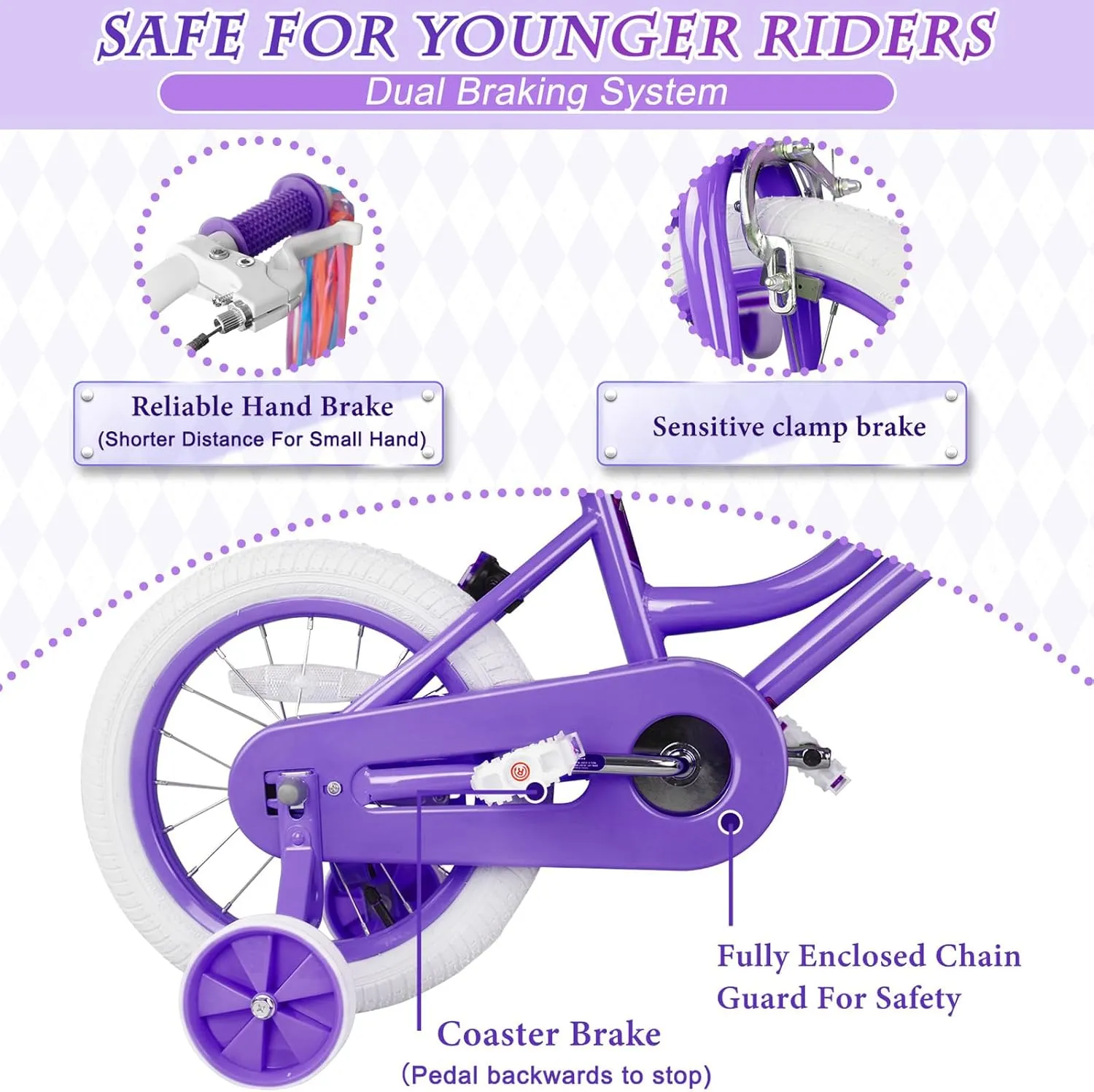 Glaf Toddler Girls Bike for 2-12 Years Old 12 14 16 20 Inch Girls Bike with Training Wheels and Baby Doll Seat Kids Bike Bicycle with Adjustable Seat Handlebar