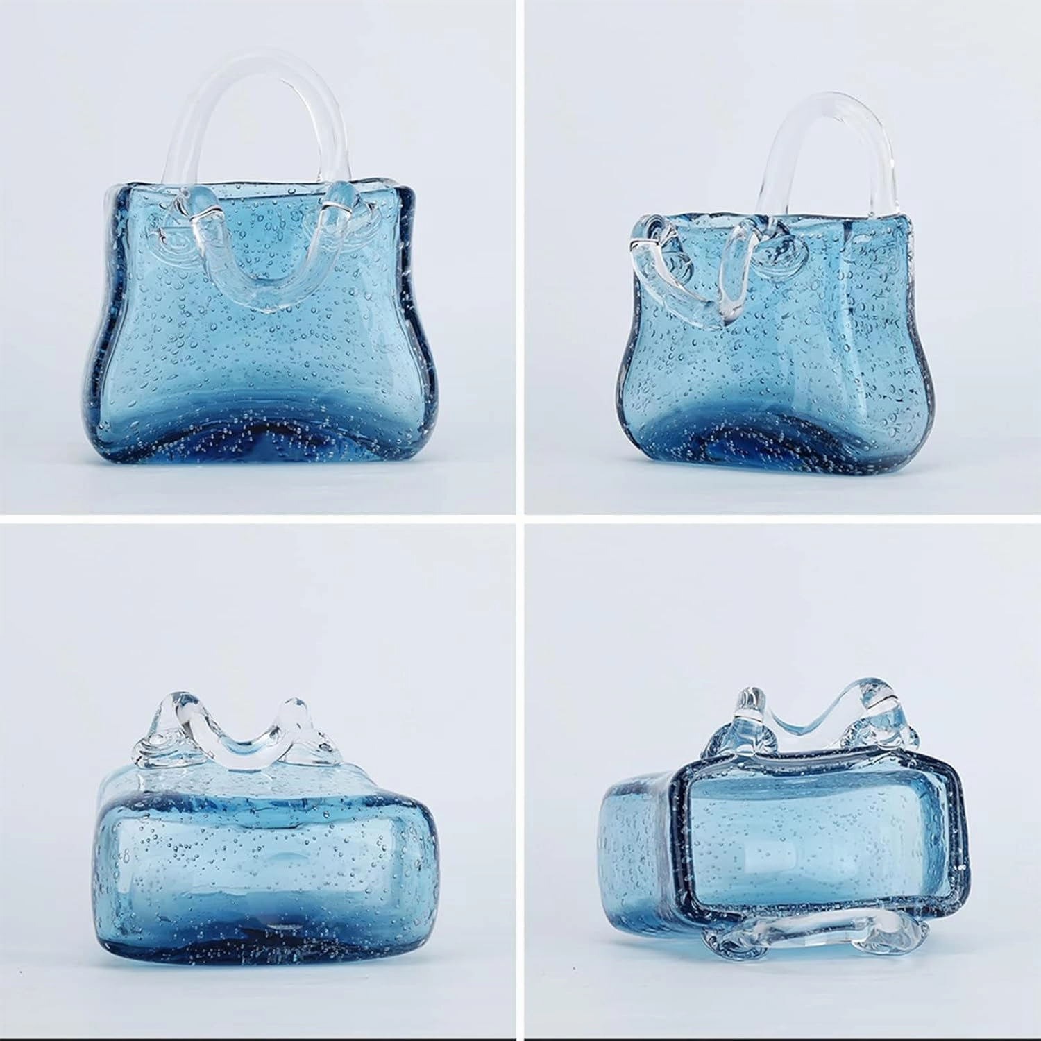 Glass Bag Vase for Flowers, Elegant Purse Design Purse Vase Purse Vase with Fish Bowl, Glass Bag Vase for Decor,Style2-Blue