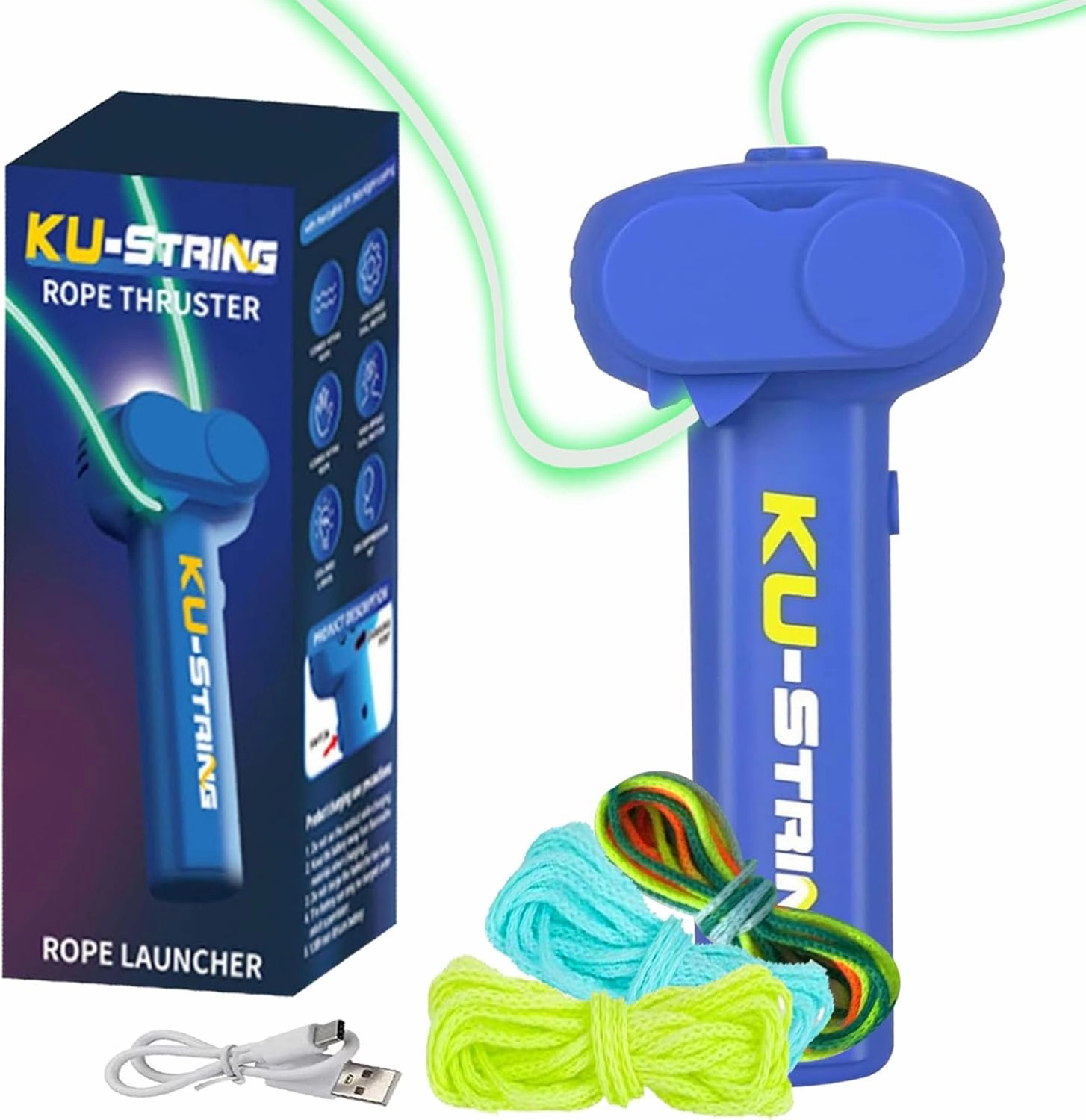 Glow-in-The-Dark String Shooter Toys, Portable Rope Launcher,Outdoor Fidget Toy Flying a Glow KU Loop in The Air for Endless Fun, Perfect Interactive STEM Gift for Kids & Adults（Dark Blue）