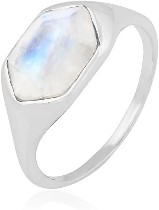 Glowing Moonlight Moonstone Ring 925 Sterling Silver Gemstone Jewelry