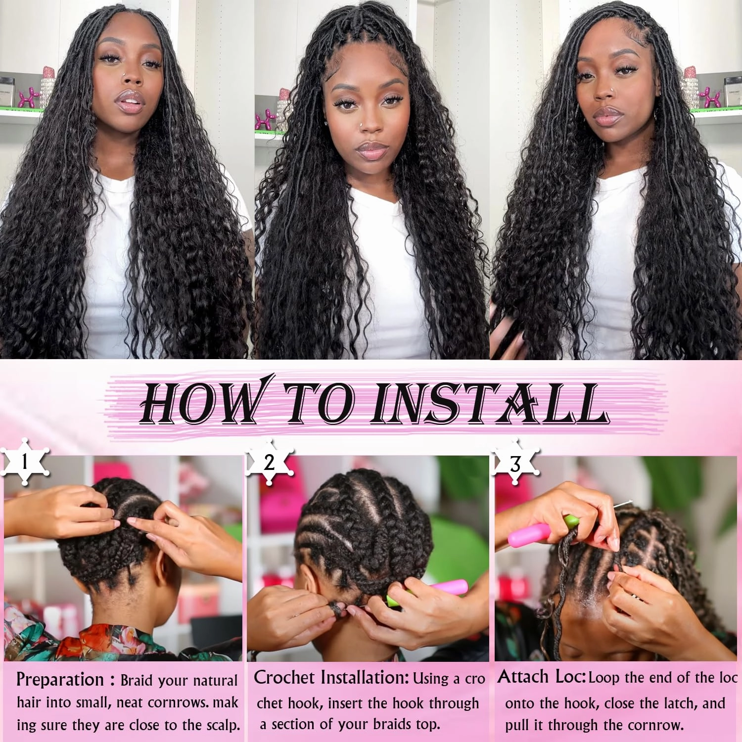 Goddess Locs Crochet Hair 30 Inch Faux Locs Crochet Pre-looped Boho Faux Locs with Curly Ends 8 Packs Long Bohemian River Locs Crochet Hair for Black Women(30Inch,350#)