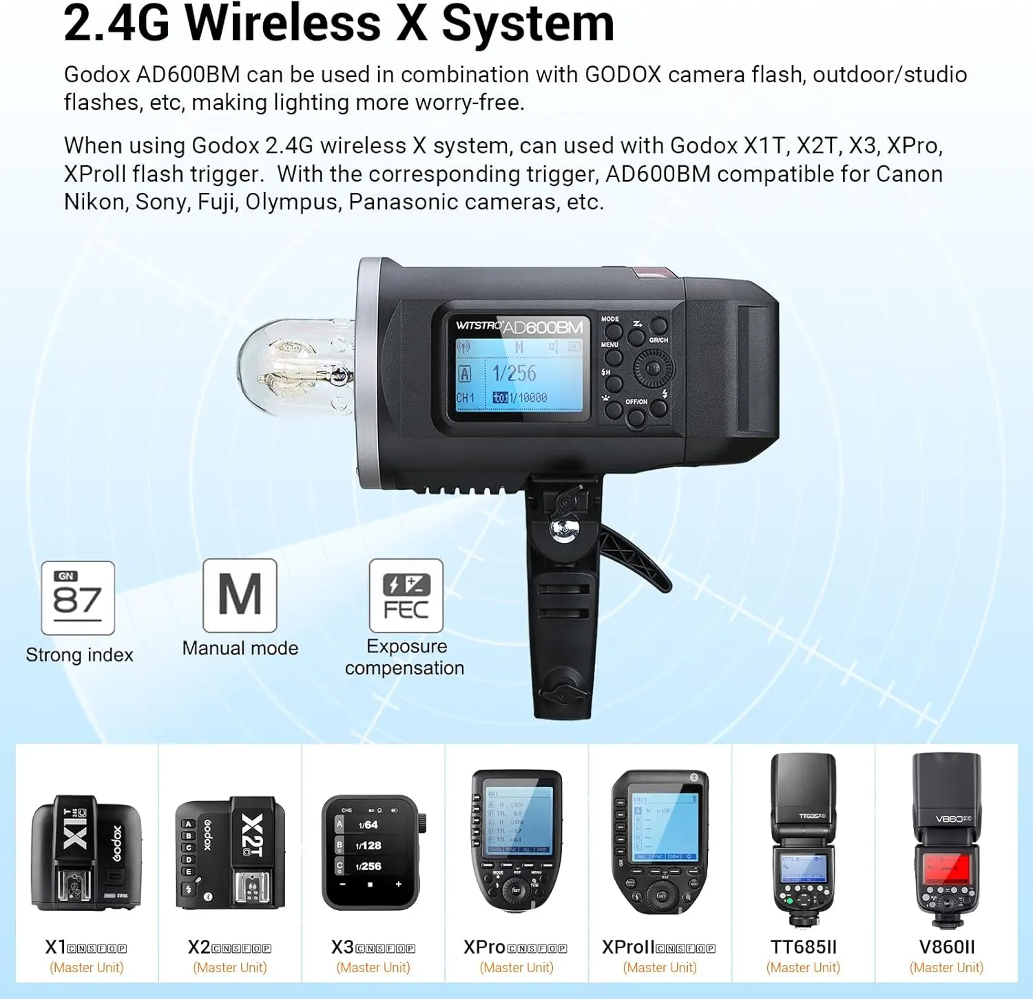 Godox AD600BM Bowens Mount Flash, 2.4G Wireless Outdoor Flash Strobe Light, GN87 600Ws Flash Monolight, 8700mAh Rechargeable Battery, Provide 500 Full Power Flashes, Recycle in 0.01-2.5s