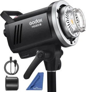 Godox MS300V MS300-V Compact Studio Strobe Flash Light - 300W,GN58 0.1-1.8S Recycle Time,2.4G X System,Bowens Mount LED Modeling Lamp for Photographic Studio Portrait Shooting(MS300 Upgraded Version)