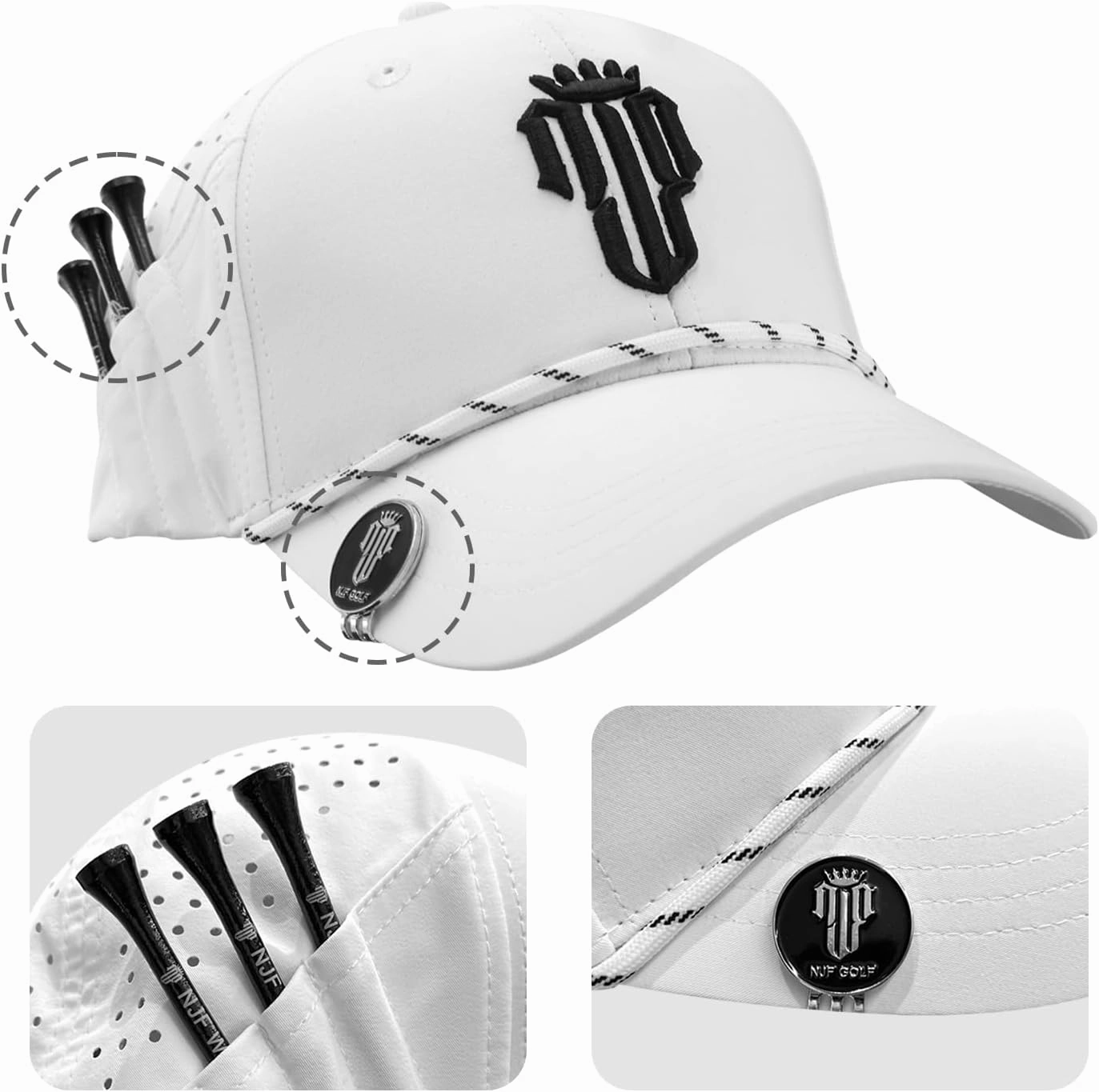 Golf Hat Men - Breathable Mens Golf Hats, Adjustable Rope Snapback Cap, Convenient Cap with Tee Holder