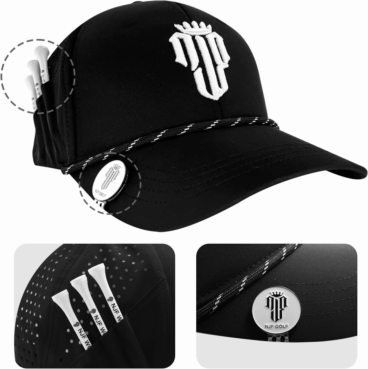 Golf Hat Men - Breathable Mens Golf Hats, Adjustable Rope Snapback Cap, Convenient Cap with Tee Holder