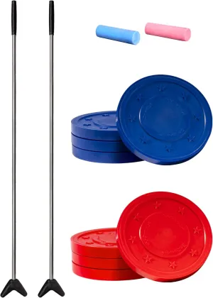 GoSports Driveway Shuffleboard Game Set - Includes 2 Shuffleboard Cue Sticks, 8 Pucks, 2 Pieces of Chalk